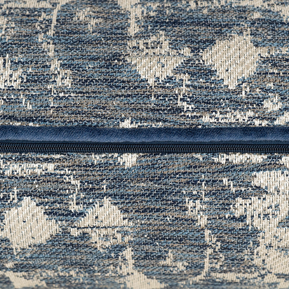 Juba Square Cushion Blue and Silver Zipper Detail