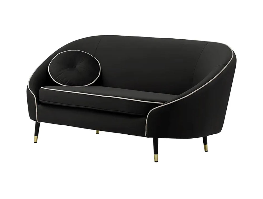 Kaleb 2 Seater Contrast Piping Sofa - Black and Black/Gold