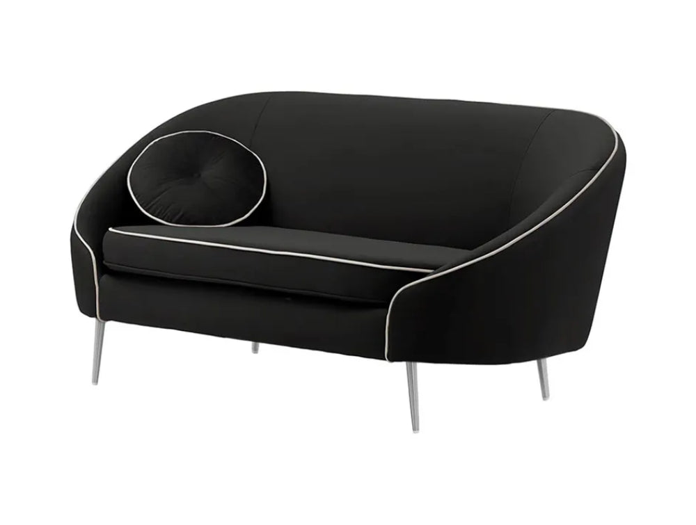 Kaleb 2 Seater Contrast Piping Sofa - Black and Chrome