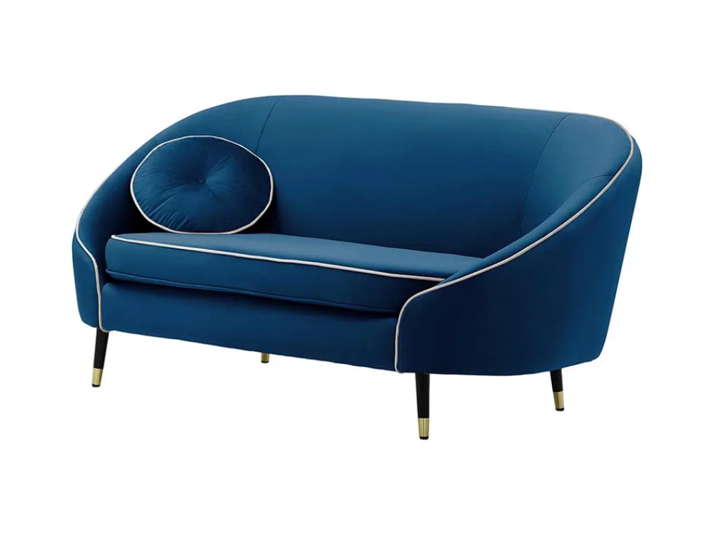 Kaleb 2 Seater Contrast Piping Sofa - Blue and Black/Gold