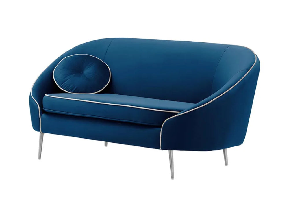 Kaleb 2 Seater Contrast Piping Sofa - Blue and Chrome