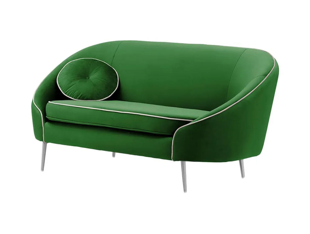 Kaleb 2 Seater Contrast Piping Sofa - Dark Green and Chrome