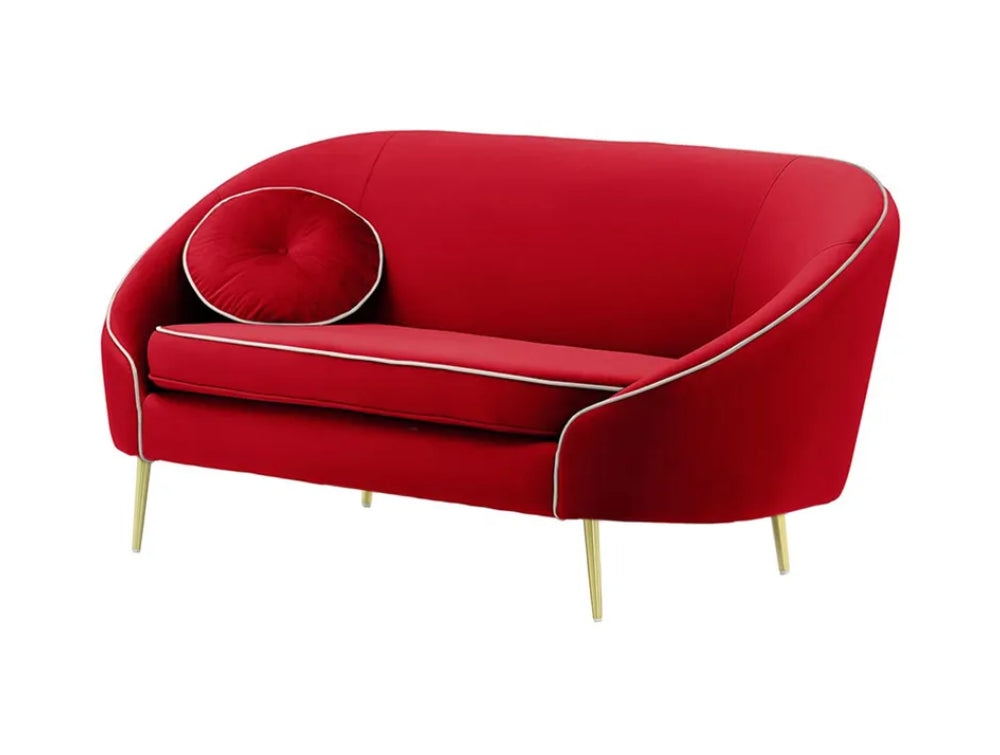 Kaleb 2 Seater Contrast Piping Sofa - Dark Red and Gold