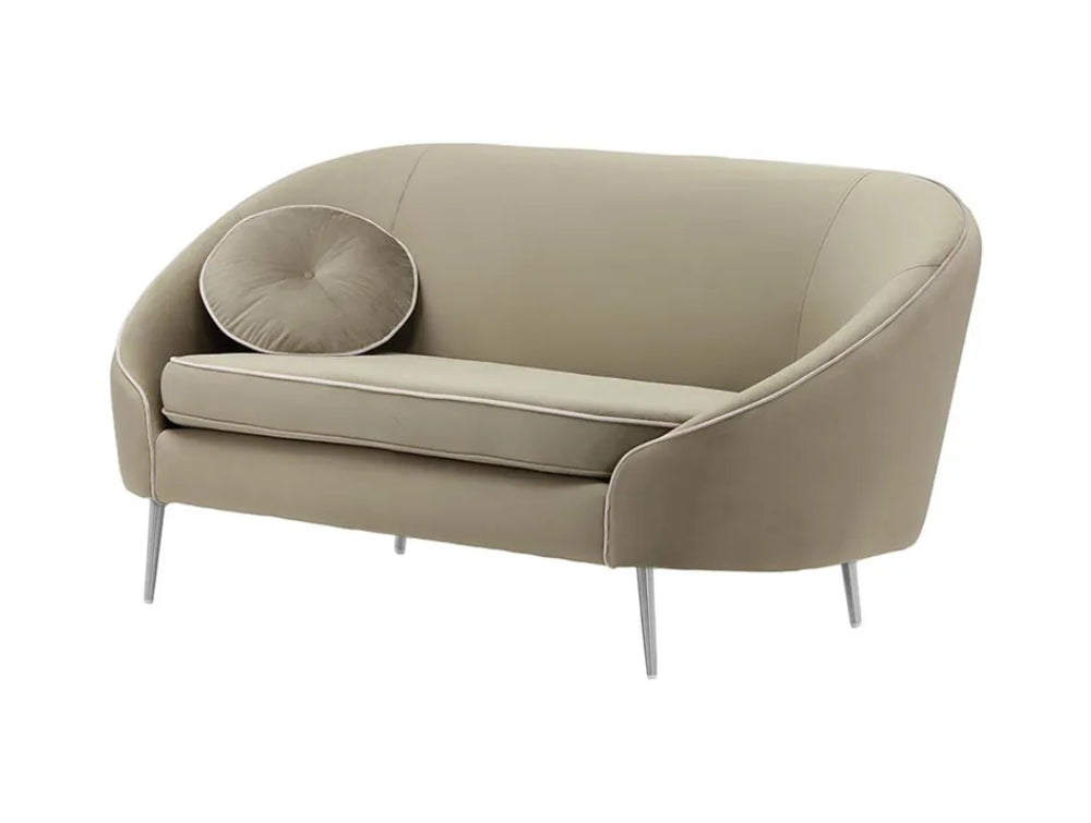 Kaleb 2 Seater Contrast Piping Sofa - Mink and Chrome