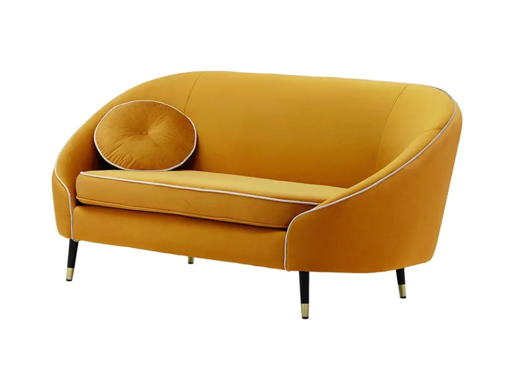 Kaleb 2 Seater Contrast Piping Sofa - Mustard and Black/Gold