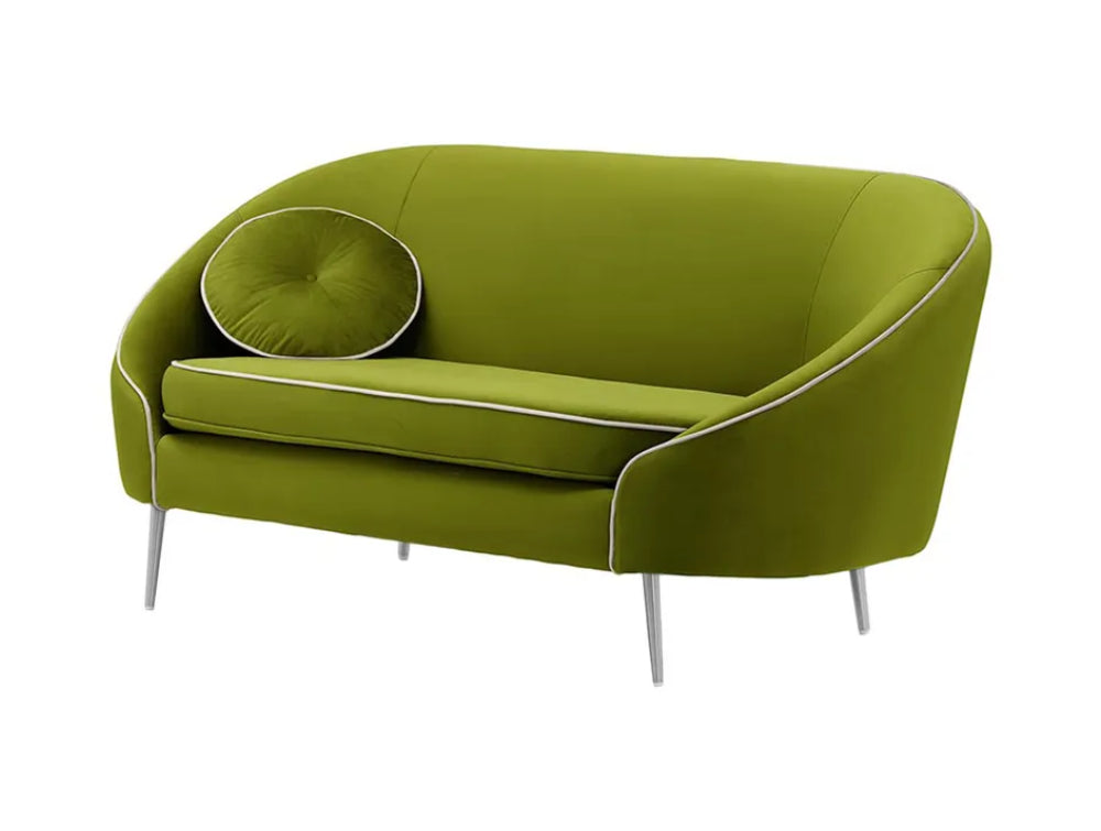 Kaleb 2 Seater Contrast Piping Sofa - Olive and Chrome