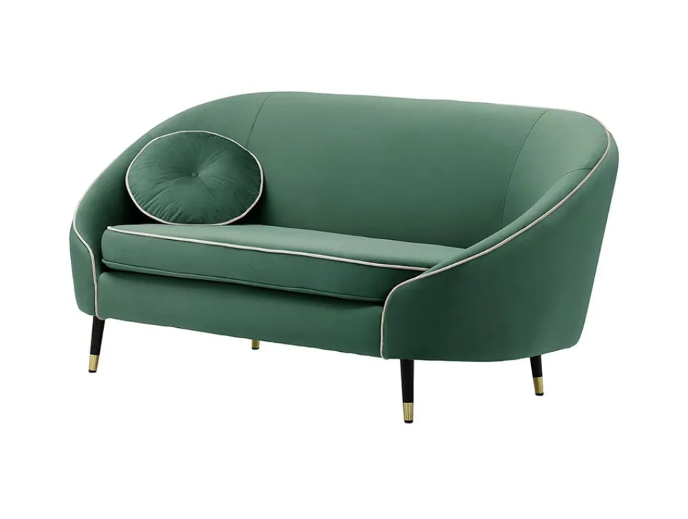 Kaleb 2 Seater Contrast Piping Sofa - Teal and Black/Gold