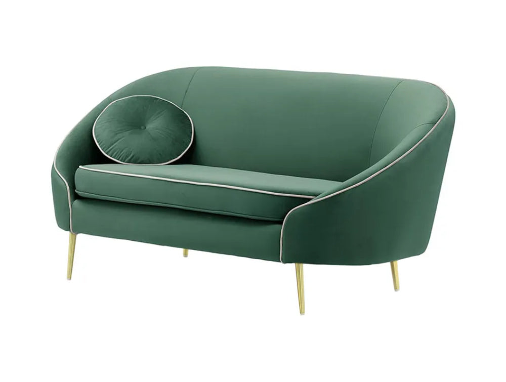 Kaleb 2 Seater Contrast Piping Sofa - Teal and Gold