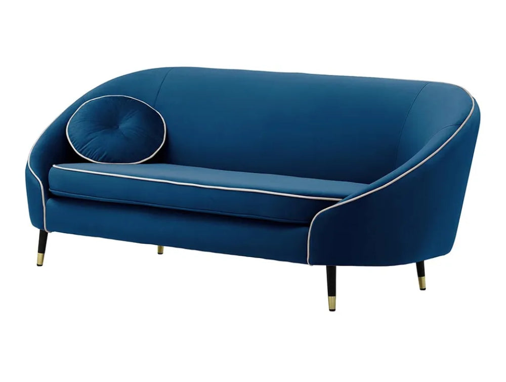 Kaleb 3 Seater Contrast Piping Sofa - Blue and Black/Gold