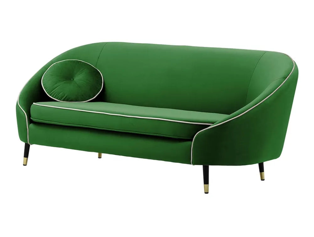 Kaleb 3 Seater Contrast Piping Sofa - Dark Green and Black/Gold