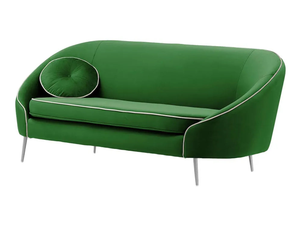 Kaleb 3 Seater Contrast Piping Sofa - Dark Green and Chrome