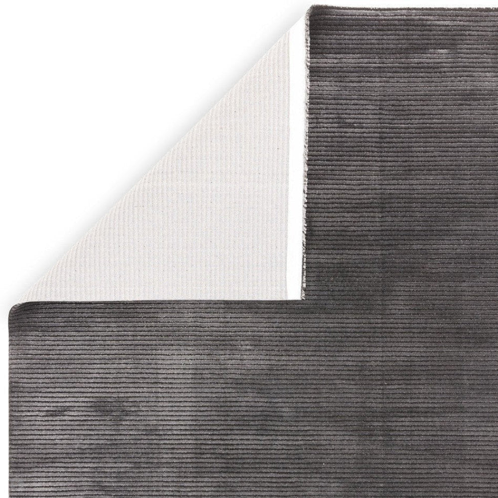 Kazzie Plain Stripe Rug Charcoal Folded Corner Detail