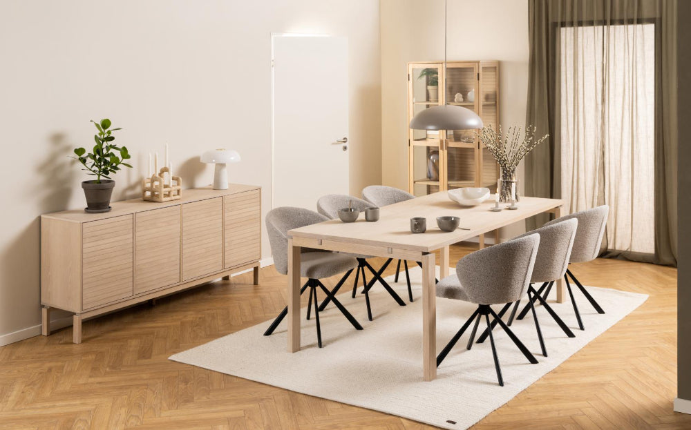Lacey Glass Door Display Cabinet with Cupboard and Table in Dining Setting