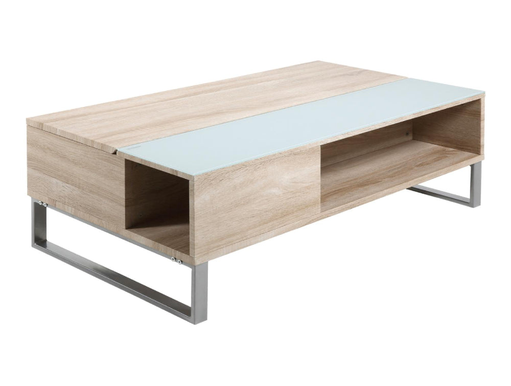 Lea Rectangular Sonoma Oak Coffee Table with White Tempered Glass