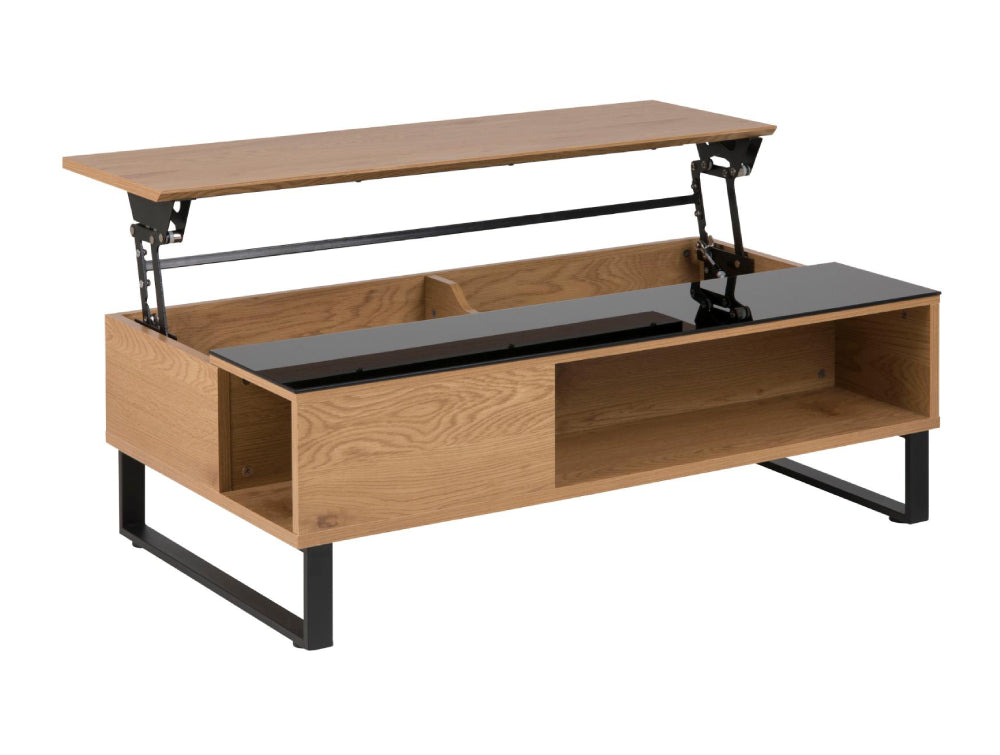 Lea Rectangular Wild Oak Coffee Table with Black Tempered Glass 3