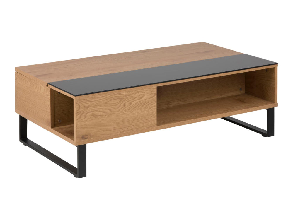 Lea Rectangular Wild Oak Coffee Table with Black Tempered Glass