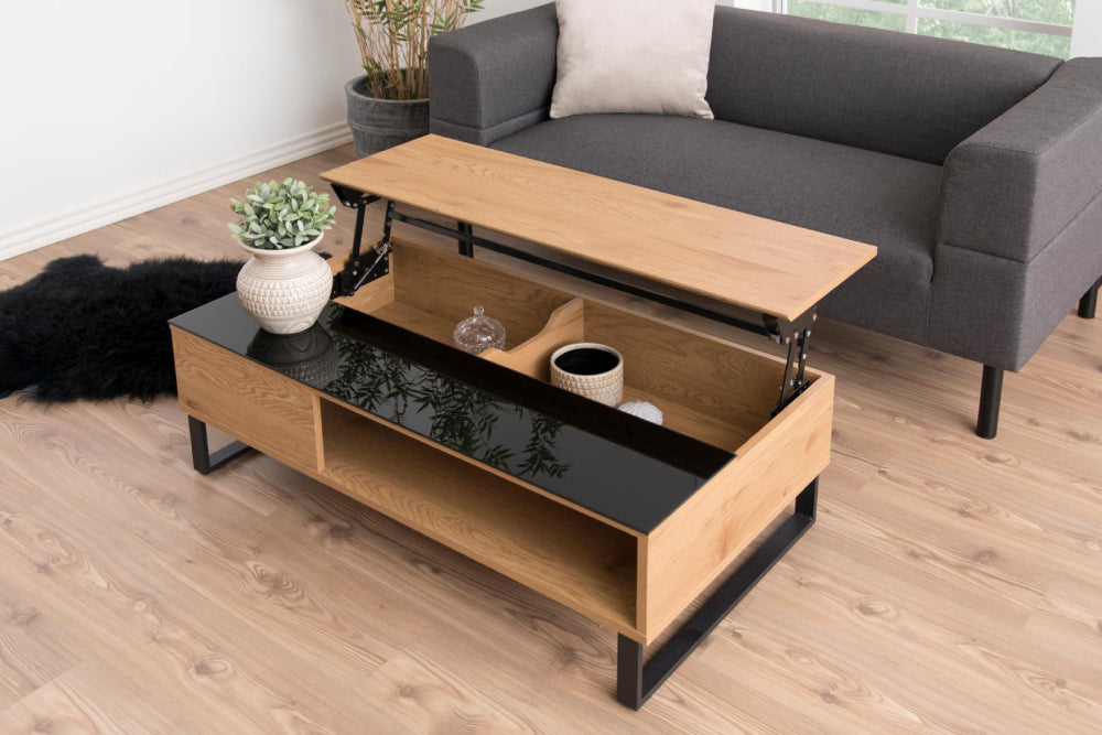 Lea Rectangular Wild Oak Coffee with Sofa and Plant in Living Room Setting