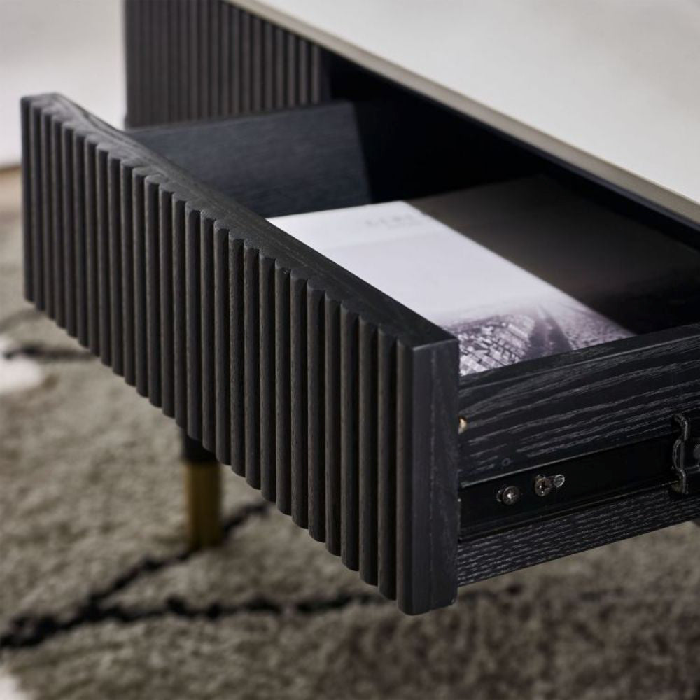 Lishan Stone Top Coffee Table Drawer Open Detail