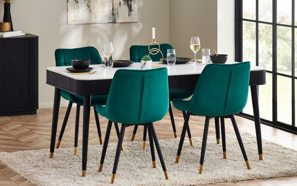 Lishan Stone Top Dining Table with Chairs in Dining Setting