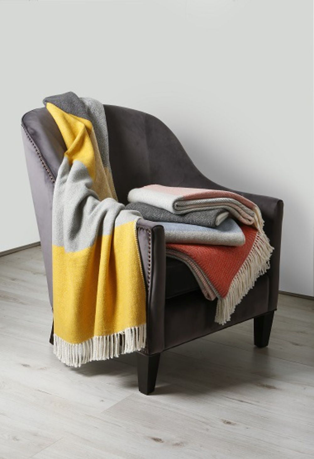 Lounge Armchair with Stellar Fringed Throw in Living Room Setting