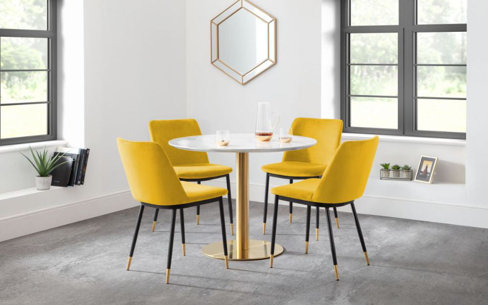 Luna Dining Chair Mustard with Round Table in Dining Setting