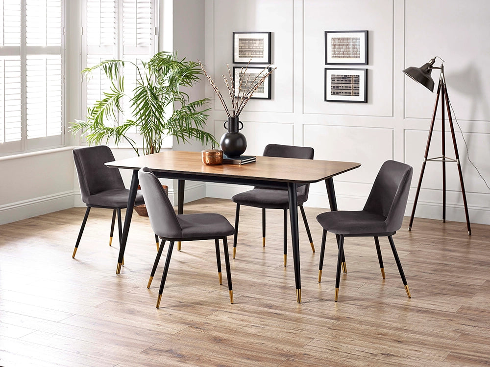 Luna Dining Chair in Grey Finish with Rectangular Top Table and Indoor Plant in Breakout Setting