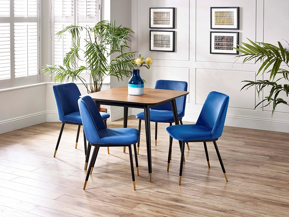 Luna Dining Chair in Blue Finish with Square Top Table and Indoor Plant in Breakout Setting