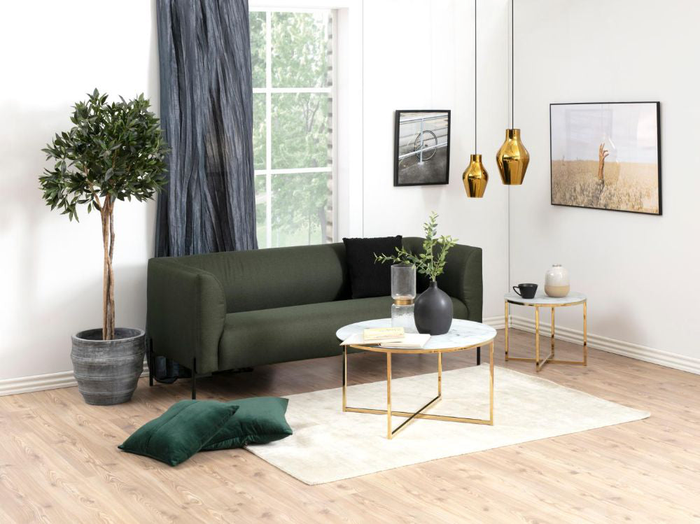 Lysa Round Side Table with Sofa and Indoor Plant in Living Room Setting