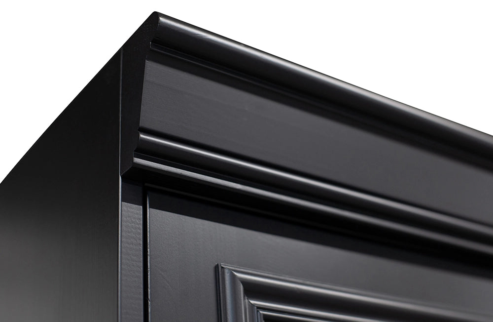 Maca Display Cabinet - Matte Black Top Corner Detail