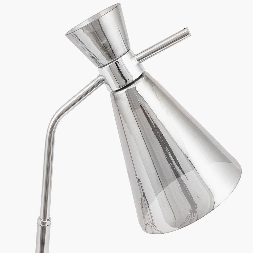 Marlyn Smoke Glass and Silver Metal Waisted Table Lamp Detail