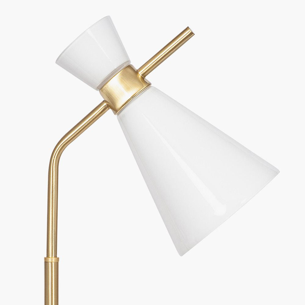 Marlyn White Glass and Gold Metal Waisted Table Lamp Detail