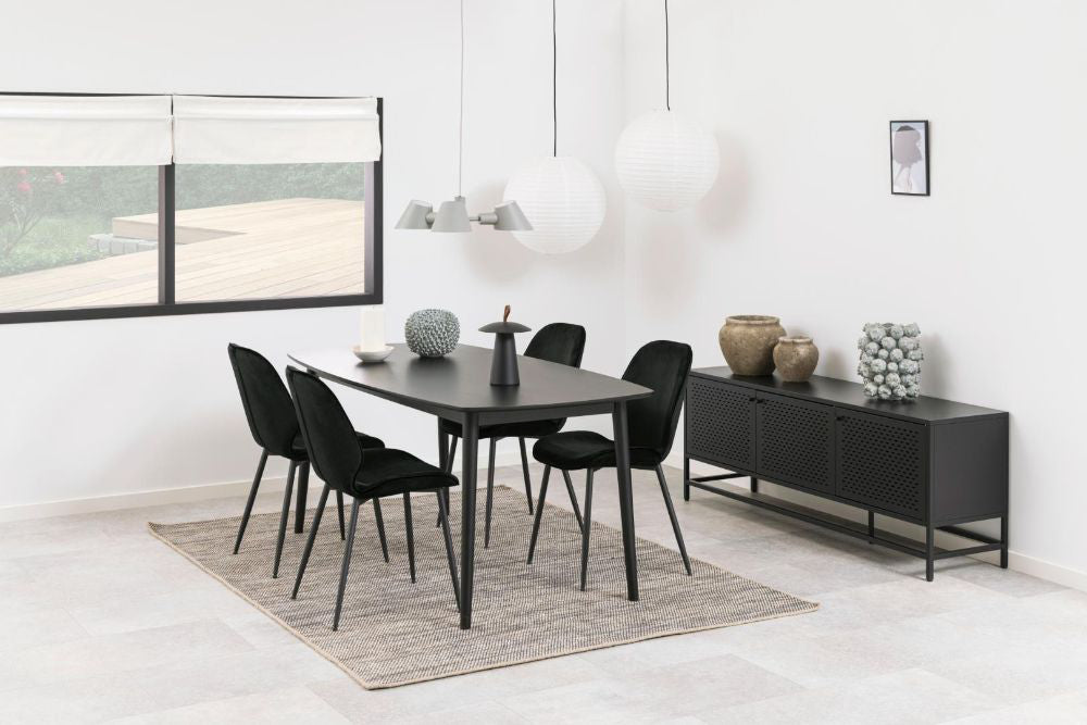 Marylebone 3 Door Sideboard in Black Finish with Dining Table and Chairs in Dining Setting