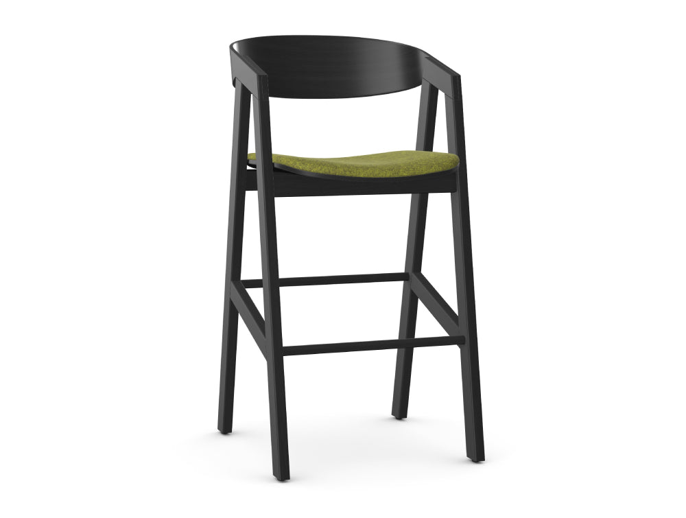 Micro Wooden Bar Stool with Footrest and Upholstered Seat Pad 2