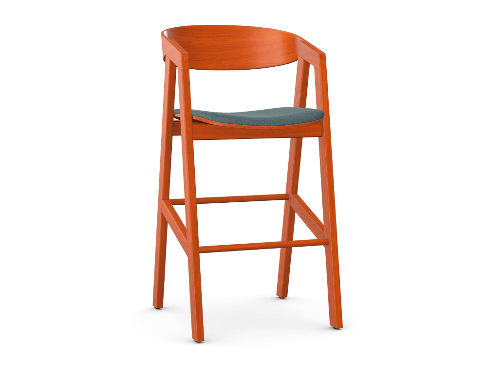 Micro Wooden Bar Stool with Footrest and Upholstered Seat Pad 3
