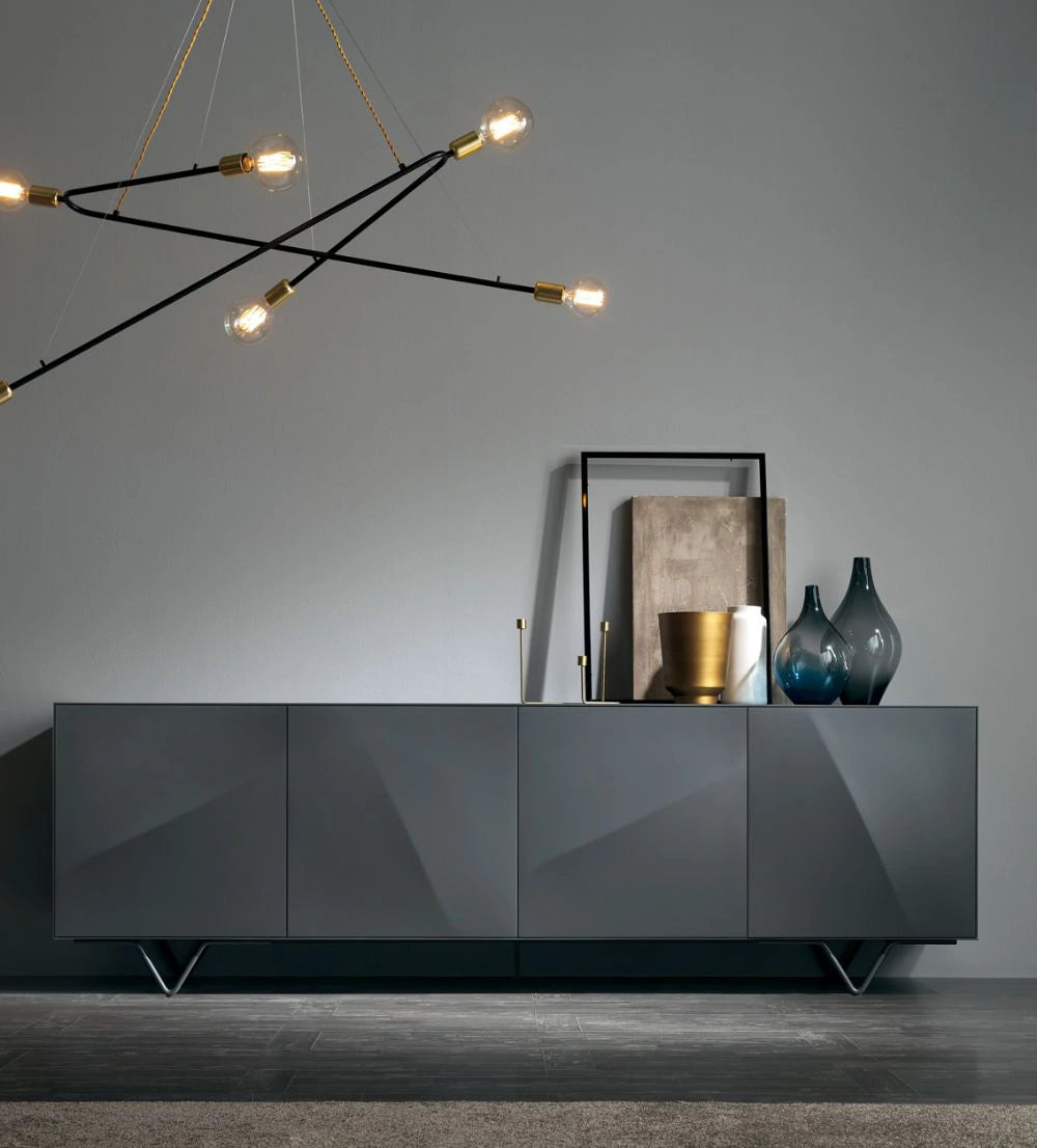 Mobenia Sydney Sideboard in Black with Decorations on Top and Hanging Light Fixture