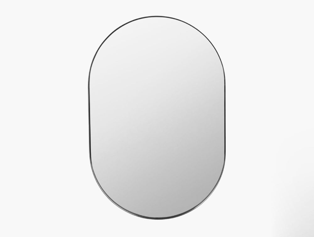Naples Brushed Silver Metal Slim Frame Oval Wall Mirror 2