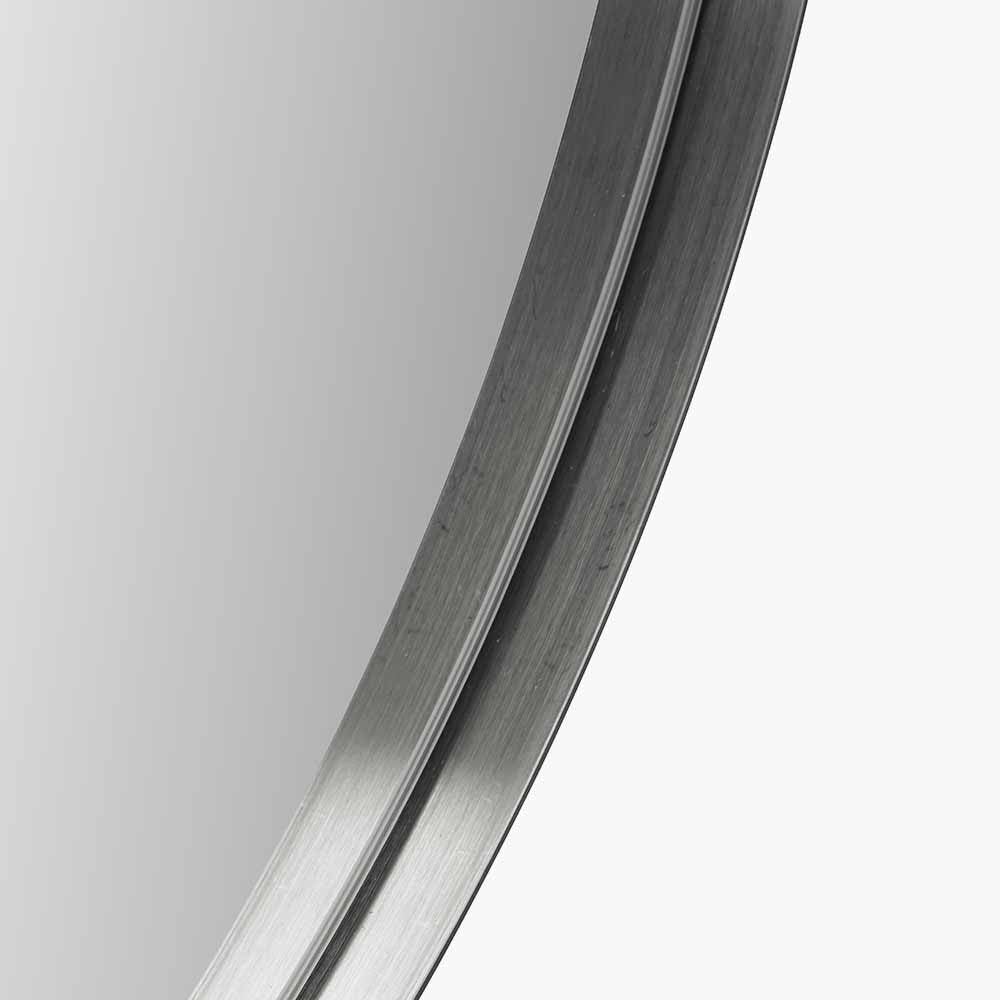 Naples Brushed Silver Metal Slim Frame Oval Wall Mirror Edge Detail
