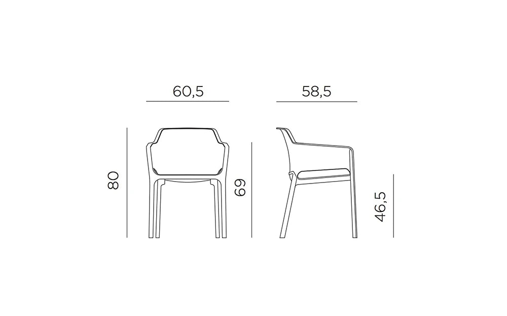 Nardi Net Stackable Monobloc Armchair Dimensions