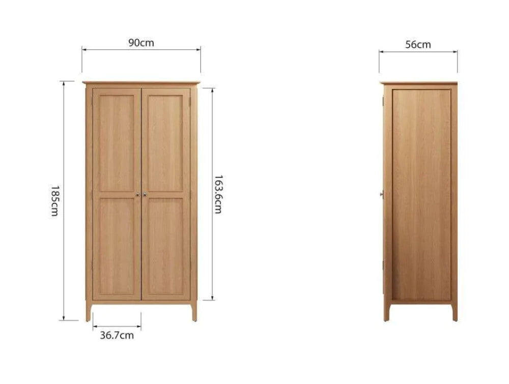 Ned Full Hanging Wardrobe Natural Oak Dimensions