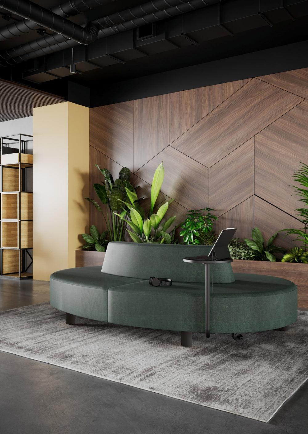 Nubi Upholstered Modular Sofa with Indoor Plant in Reception Setting