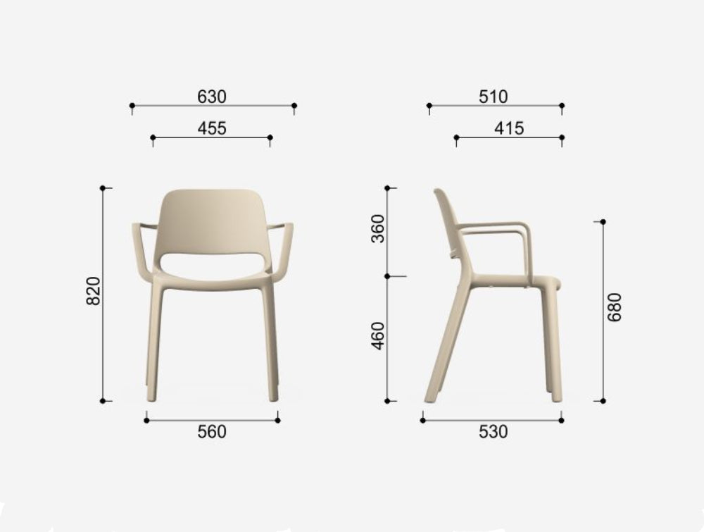 Nuke Polypropylene Outdoor Chair with Armrests Dimensions
