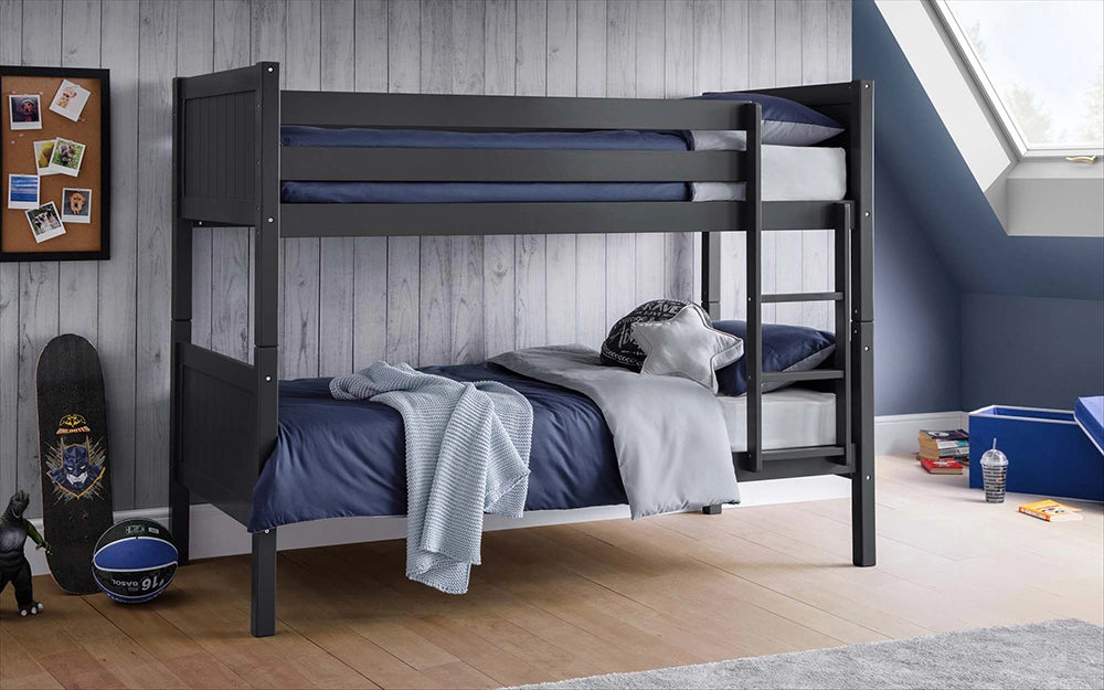 Ottice Bunk Bed in Anthracite Finish with Ball and Skate Board in Bedroom Setting