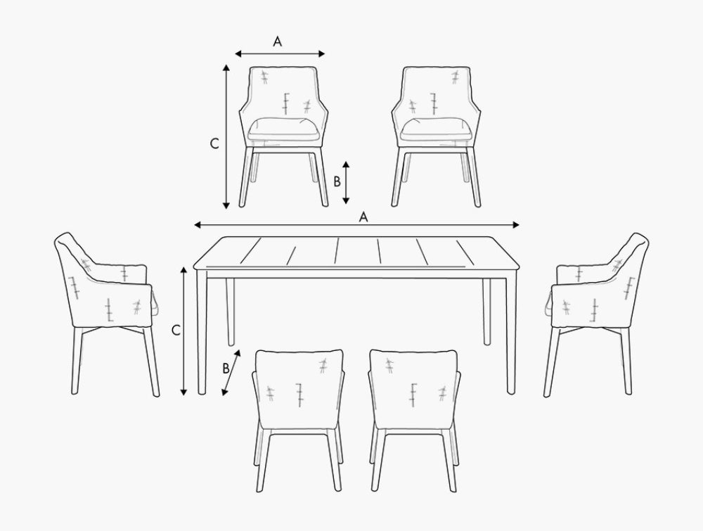 Paige 6 Seater Outdoor Dining Set Dimensions