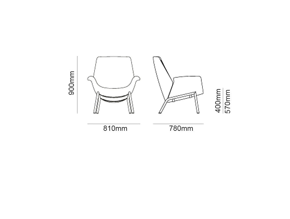 Pedrali Ila Lounge Armchair With Four Legs In Steel Tube Frame 9 Dimensions