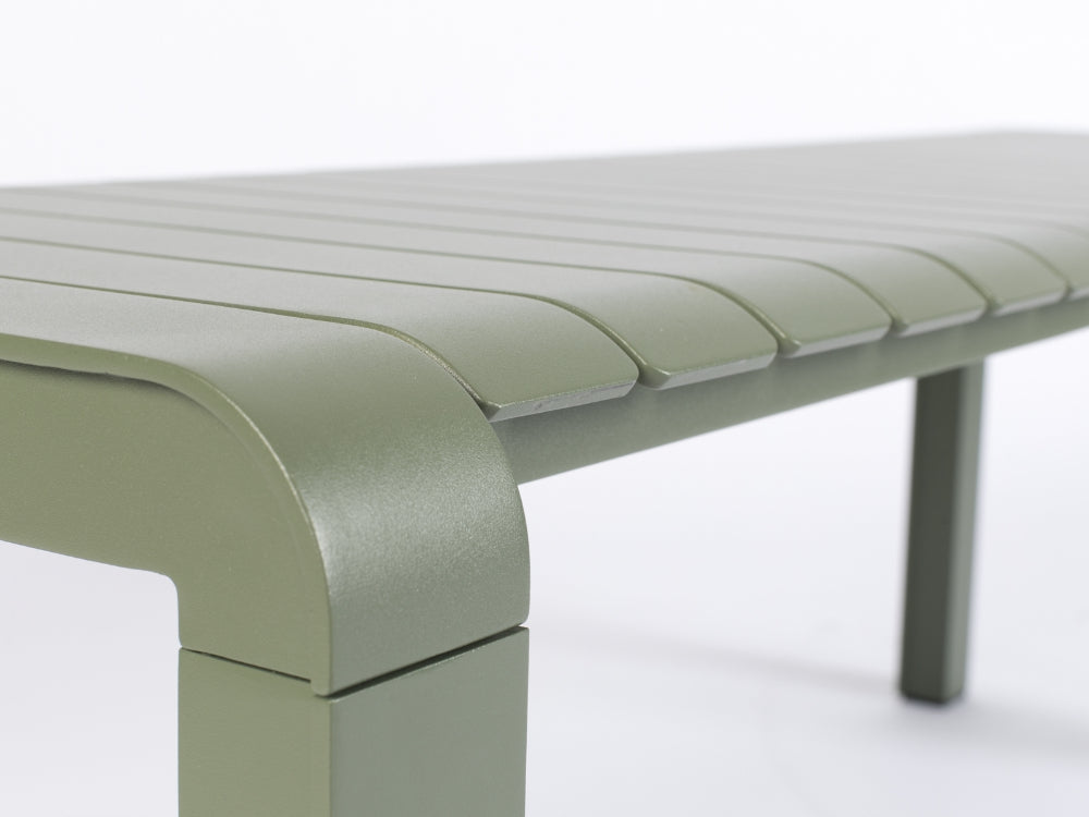 Portia Outdoor Bench 1295x450 Green Corner Detail