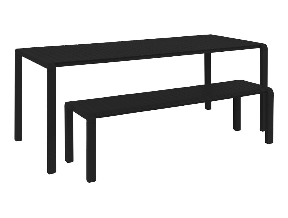 Portia Outdoor Bench 1750x450 Black with Table