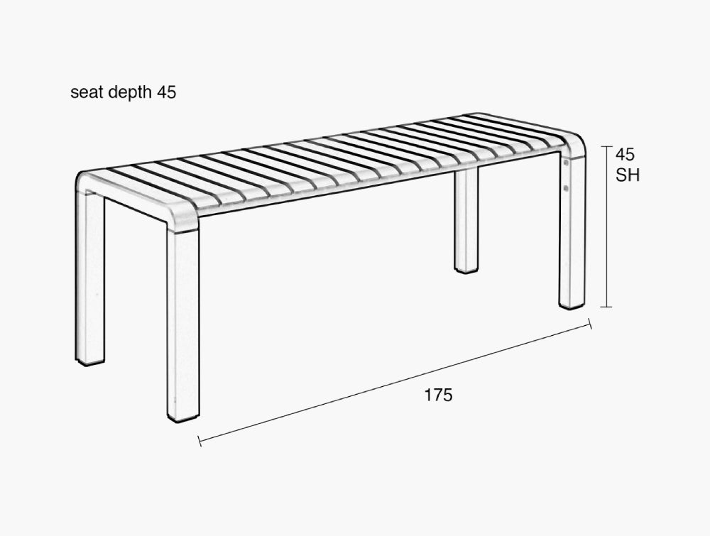 Portia Outdoor Bench 1750x450 Dimensions