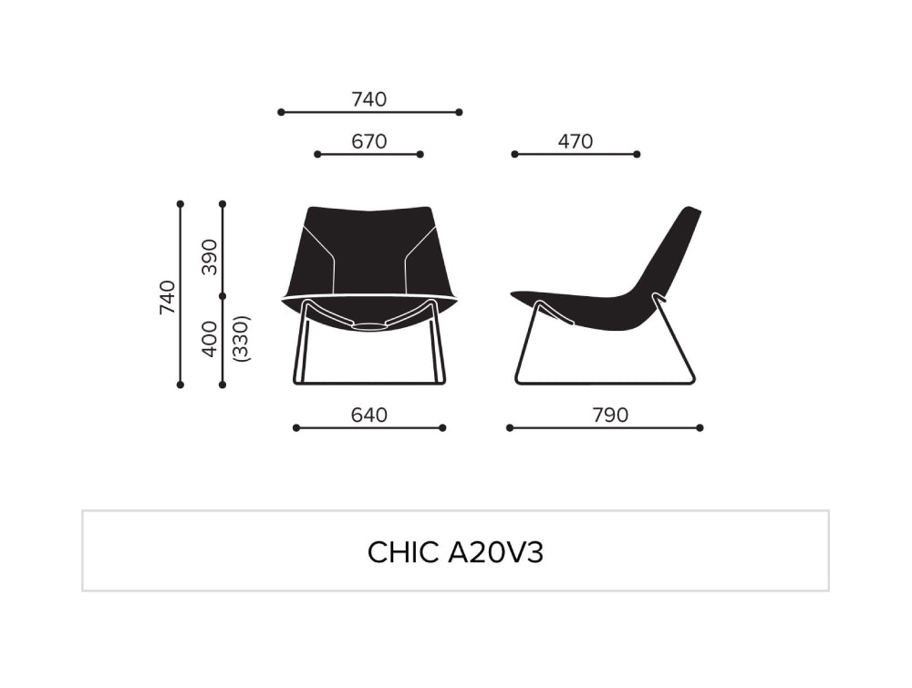 Profim Chic A20V3 Soft Seating Lounge Chair Dimensions