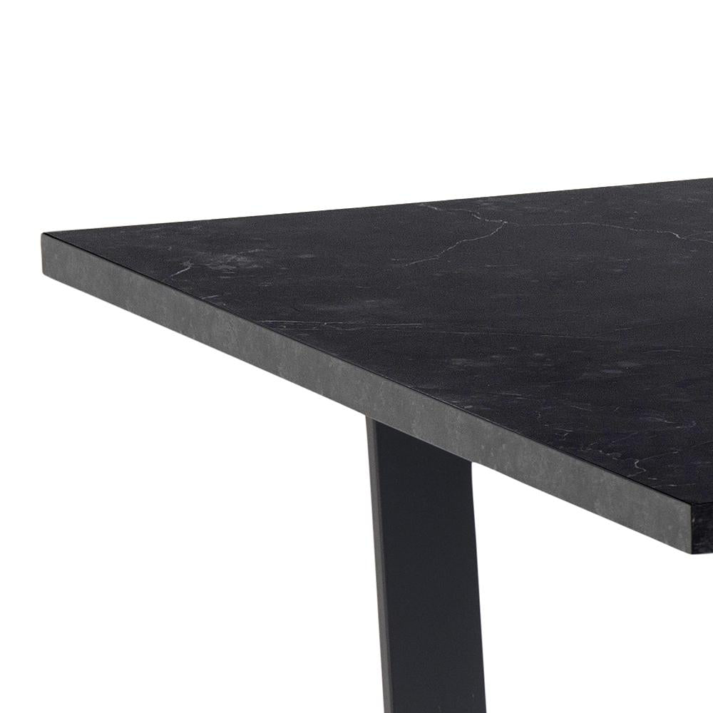 Ramble Rectangular Dining Table Rough Black Marble Top Corner Detail