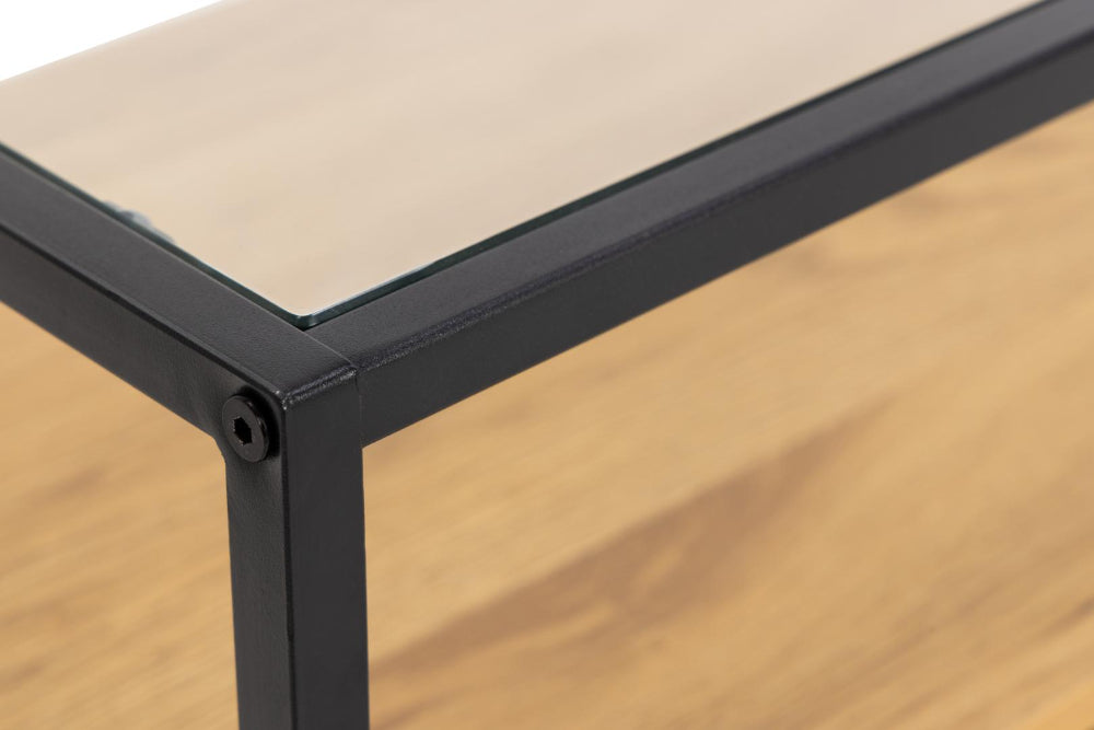 Reece Clear Glass Top Media Unit Top Corner Detail 2